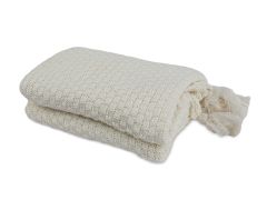 Premium Crochet Throw Blanket Cotton Cream 130x170cm