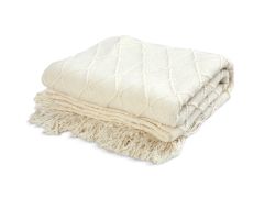 Premium Crochet Throw Blanket Cream  130x260cm