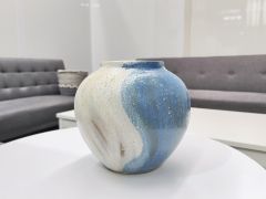 Elara Ceramic Vase Blue and White - Round Small