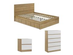 Harris Queen Bedroom Furniture Package with Tallboy - Oak + White