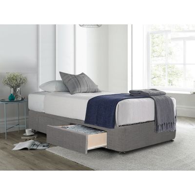 CHARLES Fabric Single Bed Base 2 Drawers - GREY