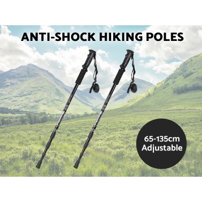 2 x Hiking Poles Trekking Poles Walking Stick Poles - BLACK
