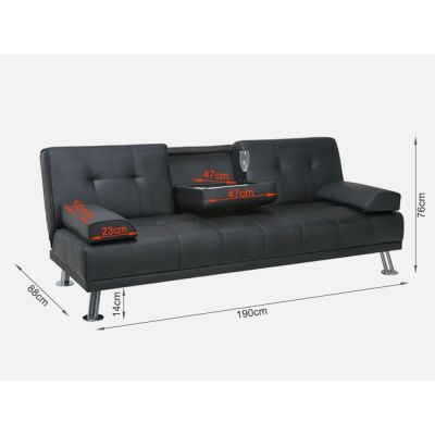VENICE 3 Seater Sofa bed with Cup Holders - BLACK