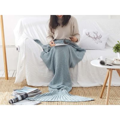 Mermaid Tail Blanket Knitted Blanket Crochet Blanket - SLATE BLUE