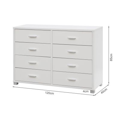 EZRA Low Boy 8 Drawer Chest Dresser - WHITE