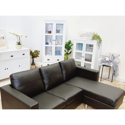 Seattle 3-Seater PU Sofa Couch with Chaise - Black