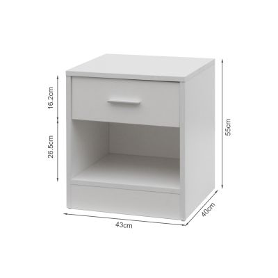 Clayton Bedside Table with Drawer - White