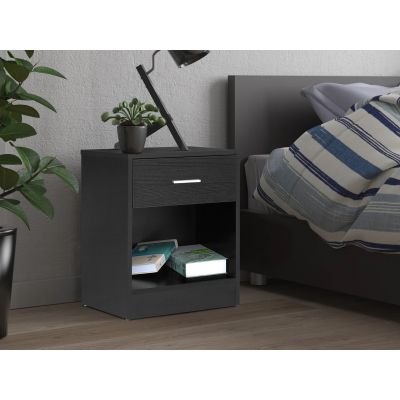 Clayton Bedside Table with Drawer - Black