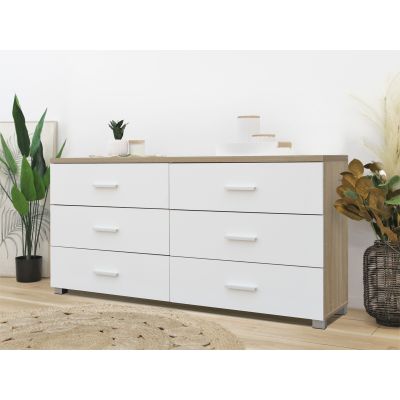 Bram Low Boy 6 Drawer Chest Dresser - Oak + White