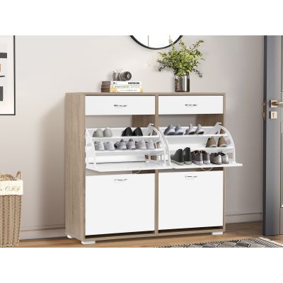 Rotoroa 6 Drawer Shoe Cabinet Storage Rack - Oak + White