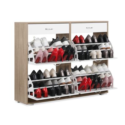 Rotoroa 6 Drawer Shoe Cabinet Storage Rack - Oak + White