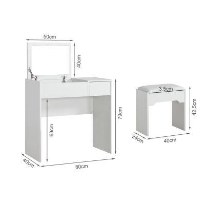 LAVENDER Hidden Mirror Dressing Table Set 2PCS - WHITE
