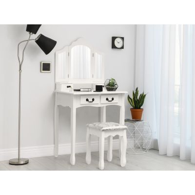HEPATICA Dressing Table with Tri-folding Mirror Set 2PCS - WHITE