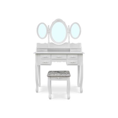 ASTILBE 7 Drawers Dressing Table with Folding Mirror Set 2PCS - WHITE