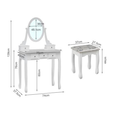 ANEMONE 5 Drawers Dressing Table with Rotating Mirror Set 2PCS - WHITE