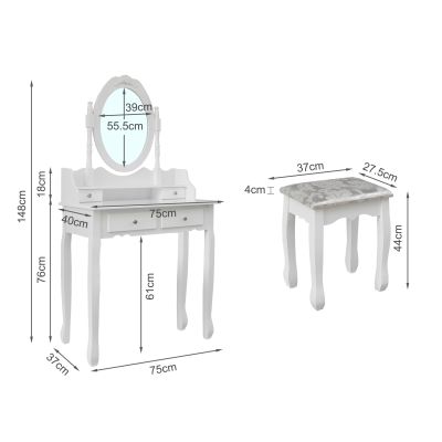 LANTANA 4 Drawers Dressing Table with Rotating Mirror Set 2PCS - WHITE