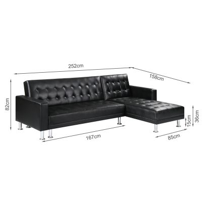 Colorado 3 Seater Sofa Bed Futon with Chaise - Black