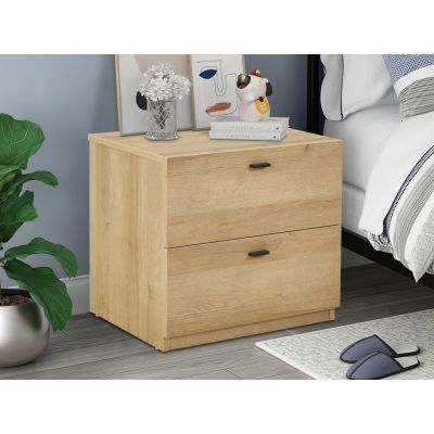 Hekla Wooden Bedside Table Nightstand with 2 Drawers - Oak