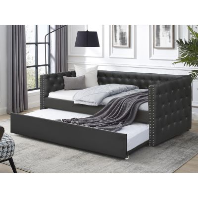 Anzer Single PU Trundle Bed Frame - Black