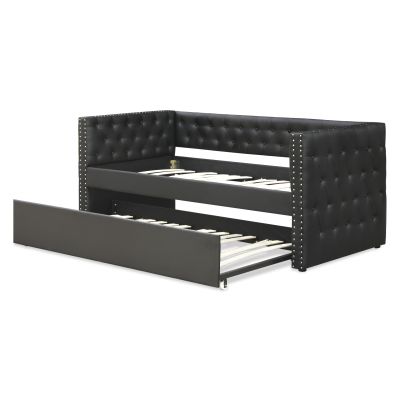 Anzer Single PU Trundle Bed Frame - Black
