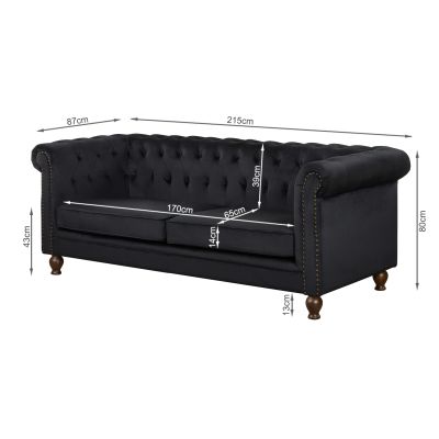 Vagas 3 Seater Sofa - Black