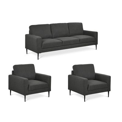 Toronto 3 Piece Sofa Set with 2 Occasional Fabric Chair - Dark Grey