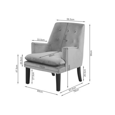 Mila Velvet Arm Chair - Grey