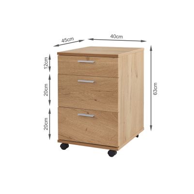 Nakia 3 Drawer Filing Cabinet - Oak