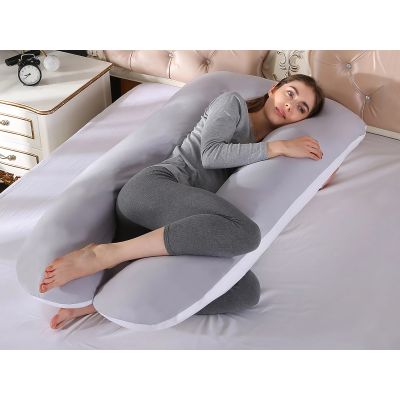 Pregnancy Maternity U-Shape Pillow - Grey + White