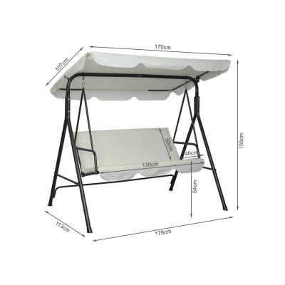 Outdoor Patio Garden 3 Seater Swing Seat Chair - White