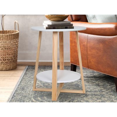 Andile Round Coffee Table Side Table - White + Oak