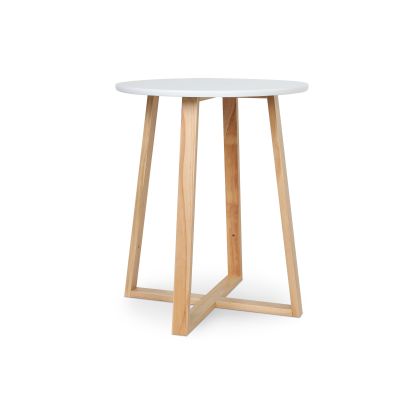 Andile Round Coffee Table Side Table - White + Oak