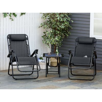 Outdoor Camping Chair Sun Lounger - Set of 2 - Black