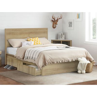 Harris Double Wooden Bed Frame with Storage - Oak