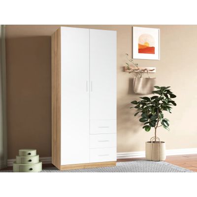 Harris 2 Door Wardrobe with 3 Drawers - Oak+White