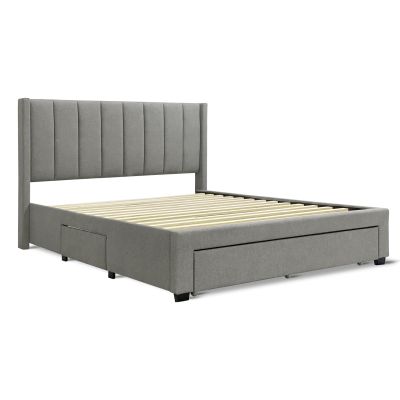 Hopkins Queen Bed Frame with Storage - Light Grey