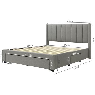 Hopkins Queen Bed Frame with Storage - Light Grey