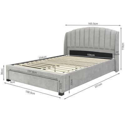 Barney Queen Bed Frame With Storage - Light Grey