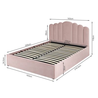 Edward Queen Velvet Gas Lift Storage Bed Frame - Pink