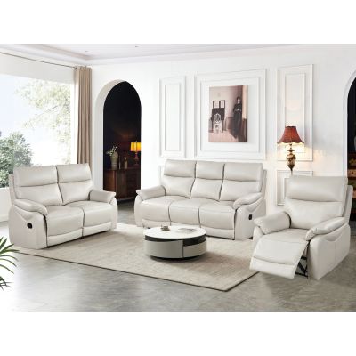 Charlton Manual Leather Recliner Sofa Set - Beige