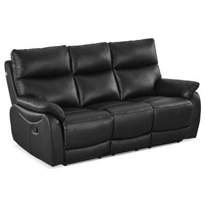 Charlton Leather 3 Seater Recliner Sofa - Black