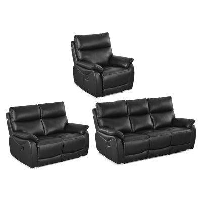 Charlton Manual Leather Recliner Sofa Set - Black