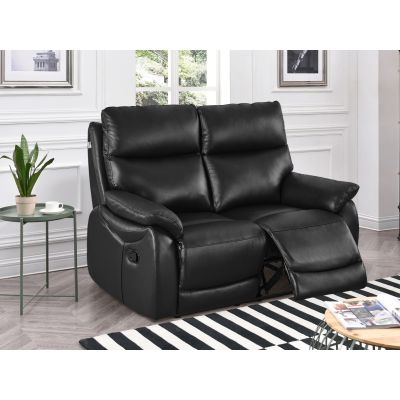 Foxton Full Leather 2 Seater Recliner Sofa - Black
