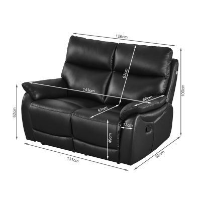 Foxton Full Leather 2 Seater Recliner Sofa - Black