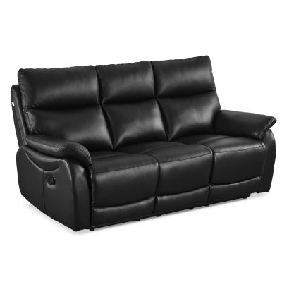Foxton Full Leather 3 Seater Recliner Sofa - Black