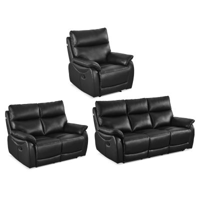 Foxton Manual Full Leather Recliner Sofa Set - Black