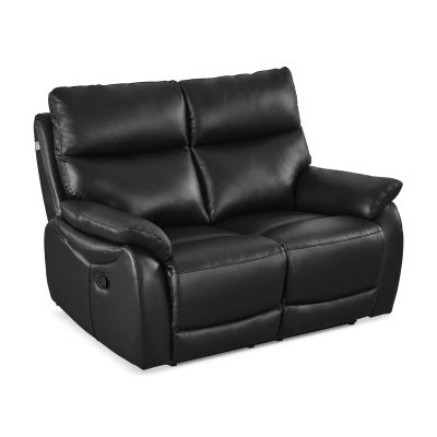 Foxton Manual Full Leather Recliner Sofa Set - Black