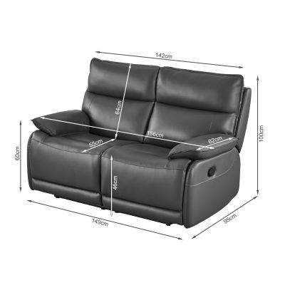 Wellsford Manual Leather 2 Seater Recliner Sofa - Graphite