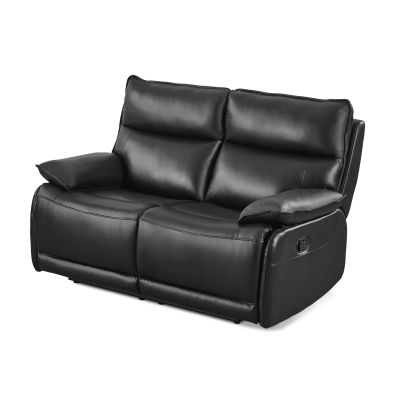 Wellsford Manual Leather 2 Seater Recliner Sofa - Black