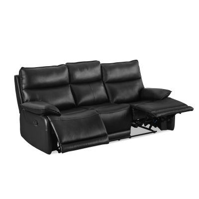 Wellsford Manual Leather 3 Seater Recliner Sofa - Black